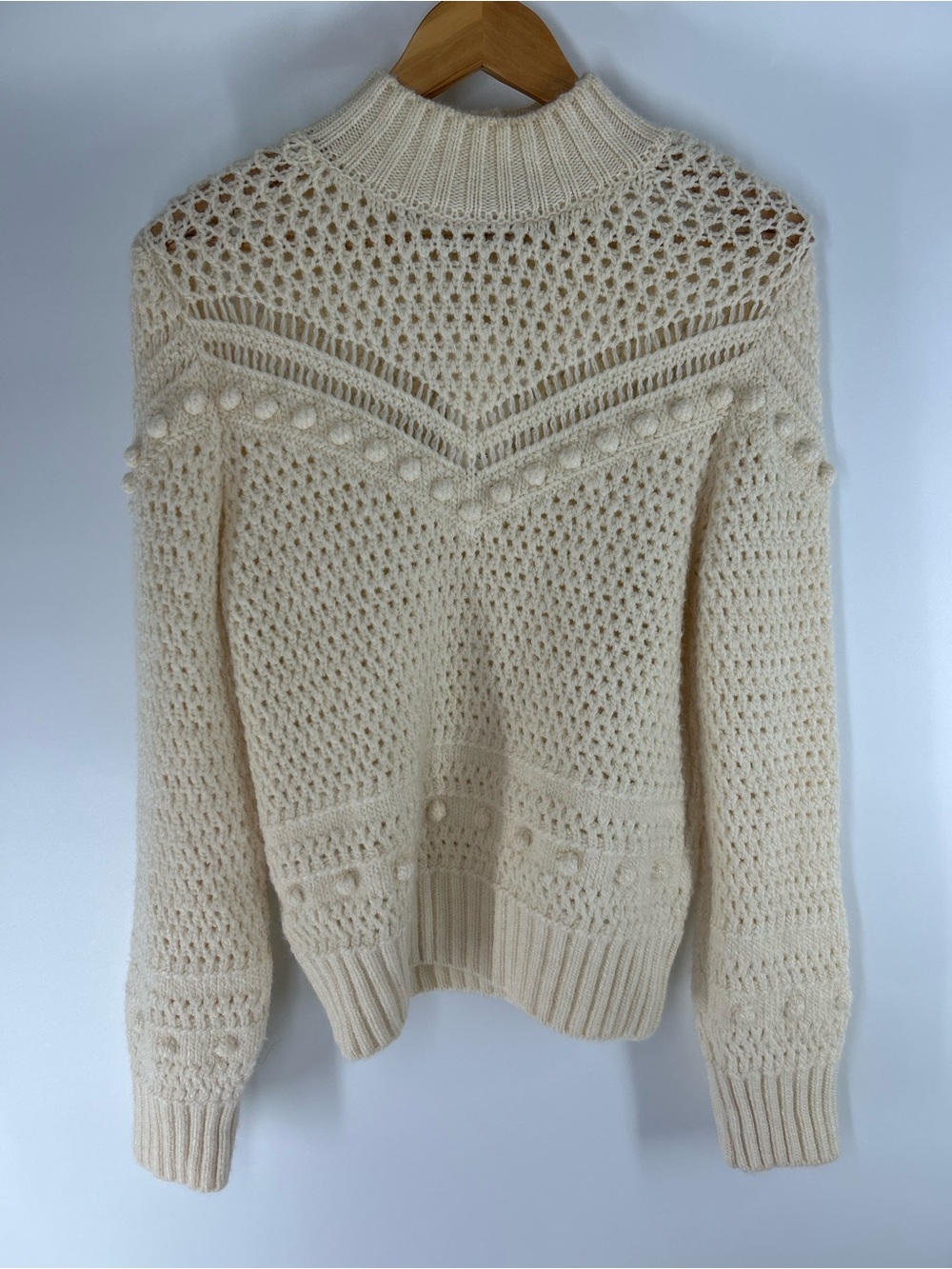 Mango Cream Chunky Knit Mock-Neck Sweater with Pom-Pom Trim NWT